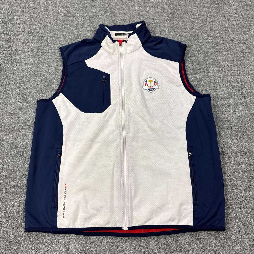 Ryder Cup USA 2016 Jacket Mens XL White Navy Golf Vest RLX Ralph Lauren Full Zip